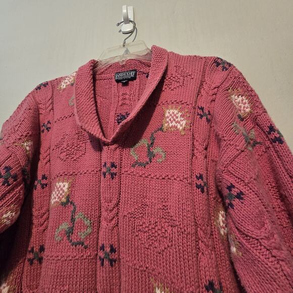 Vtg Lands End Floral Embroidered Sweater Women MED Pink Chunky Knit Cottage Boho - Picture 3 of 8